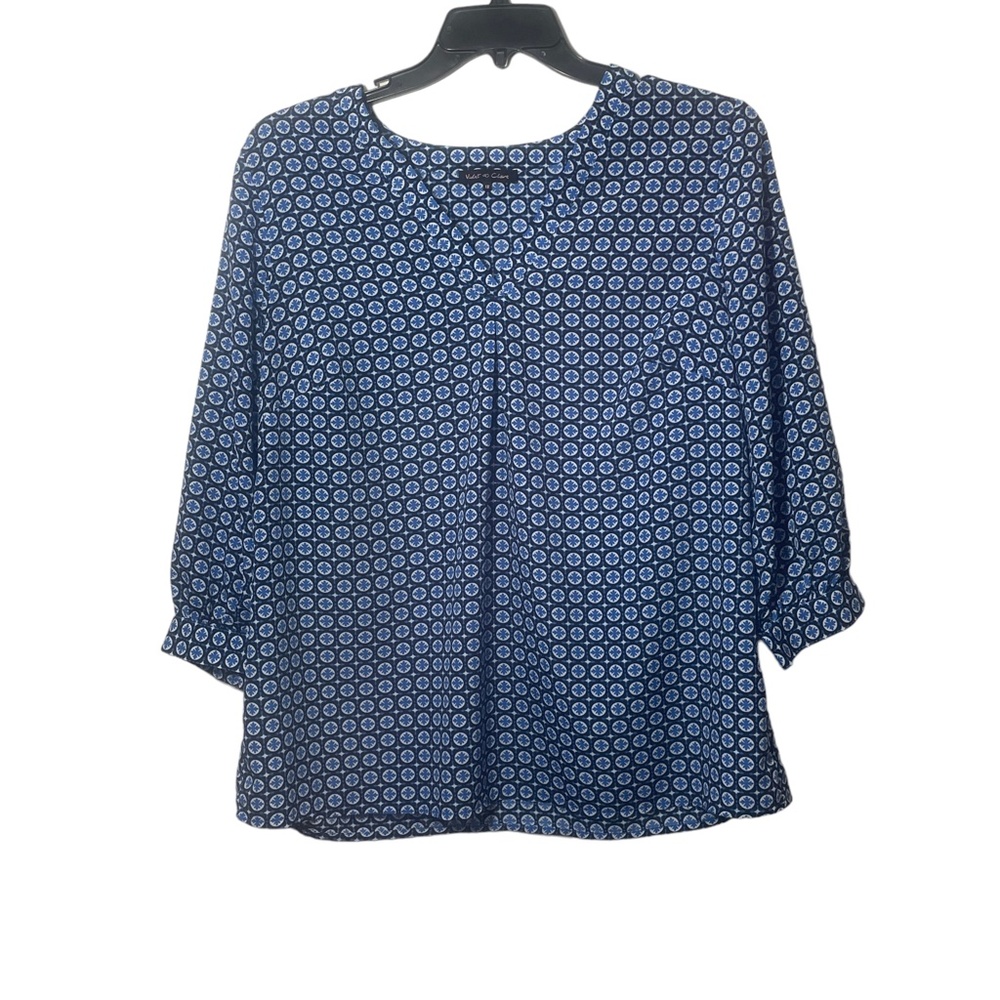 Violet et Claire 1X Blue Print Ladies Blouse V Neck 3/4‎ Sleeve